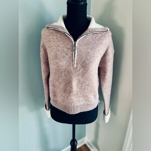 HAPPILY GREY Pink Half-Zip Sherpa-Lined Crop Pullover ~ XS